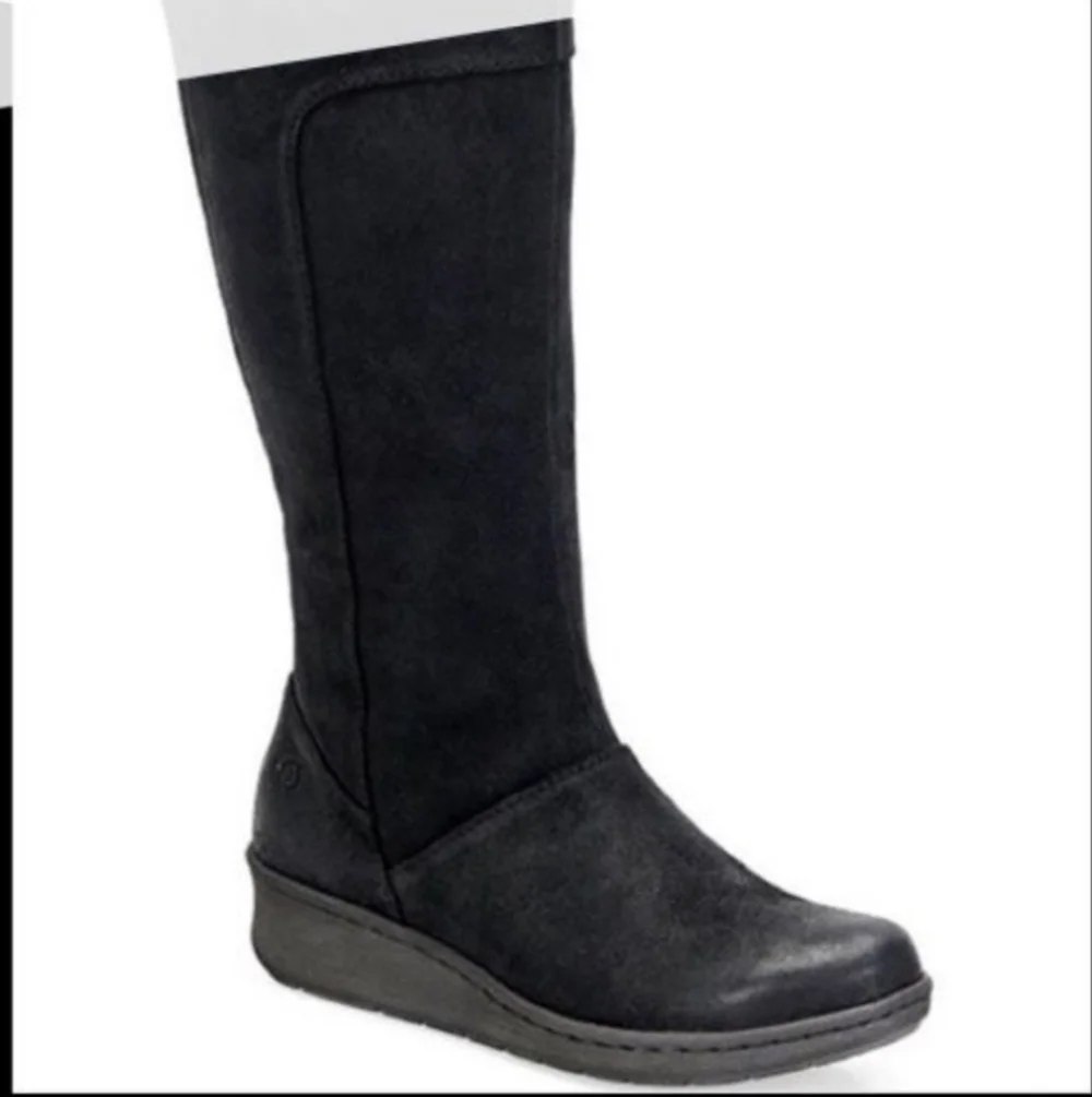 Born Black Women's Brandenbu TallWedge Boots Shoes Sz 8